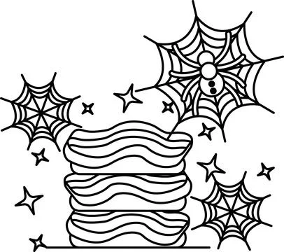 Spooky spiderwebs frame a wavy, stacked object Illustrazione stock