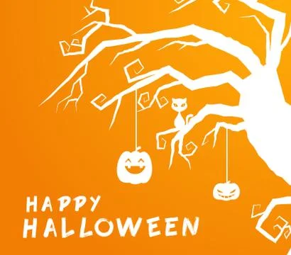 Spooky tree branch in orange background Stock Illustration