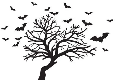 Spooky tree flock of bats Stock Illustration