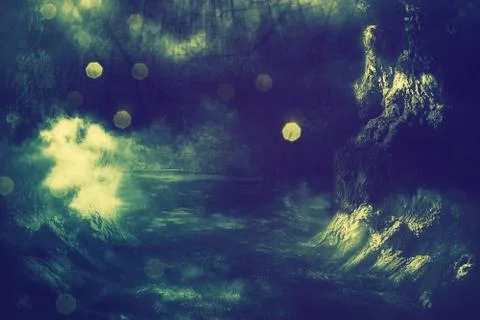 Spooky Tree in Night Mist 스톡 일러스트