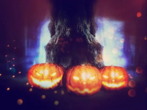 Spooky Tree with Pumpkins 스톡 일러스트