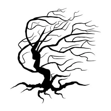 Spooky tree silhouette vector illustration. Halloween black plant isolated on Stock Illustration