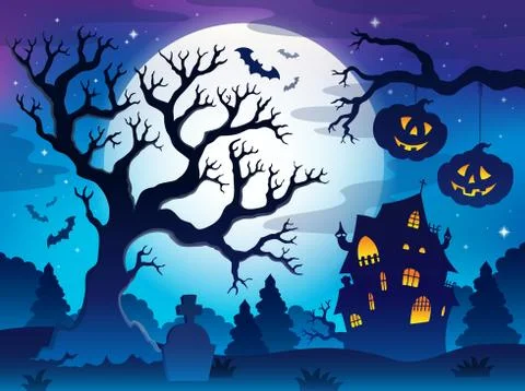 Spooky tree theme image - illustration. Stock Illustration
