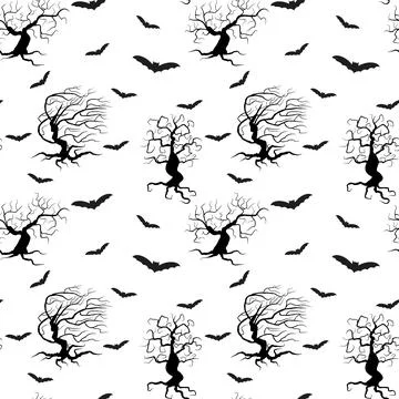 Spooky trees seamless pattern isolated vector illustration. Black silhouettes Stock Illustration
