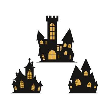 Spooky vector design collection for Halloween. Haunted house silhouette desig Stock Illustration