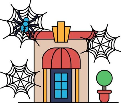 Spooky webbed spider silhouettes hang in eerie Halloween style Stock Illustration