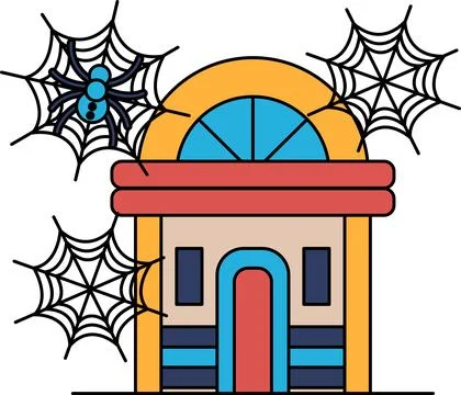 Spooky webs hang above a simple house Stock Illustration