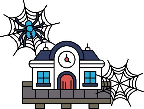 Spooky webs hang from a clock tower Stock Illustration