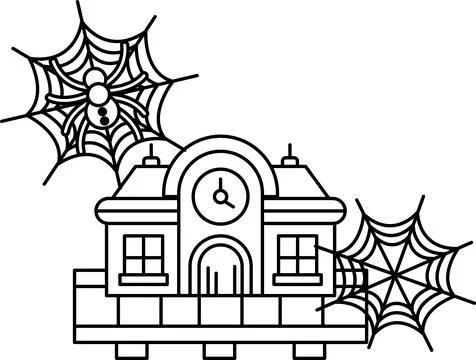 Spooky webs hang from a clock tower 스톡 일러스트