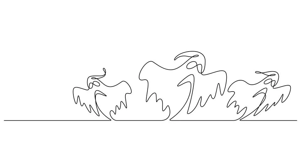 Spooky white ghosts,phantom group in continuous line drawing vector illustr.. Stock Illustration