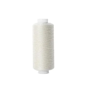 Spool of beige sewing thread isolated on white Stock Photos