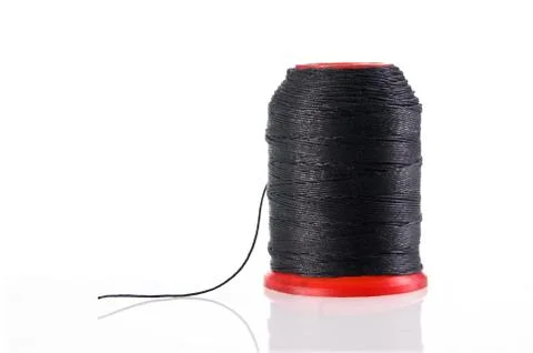 Spool of black thread  isolated with reflection Stock Photos