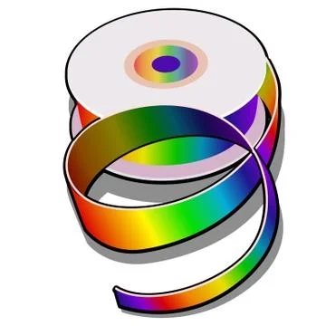 Spool of colored ribbon isolated on white background. Vector cartoon close-up Illustrazione stock