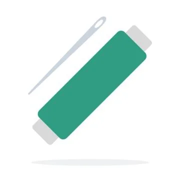 Spool of green thread with needle flat isolated Stock Illustration