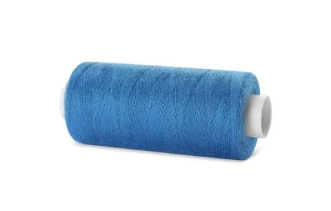 Spool of light blue sewing thread isolated on white Stock Photos