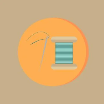 Spool of thread and needle. a symbol of fashion and sewing. Ilustração Stock