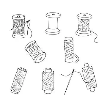 Spool of Thread and Sewing Needle set. Hand-drawn vector illustration isola.. 스톡 일러스트