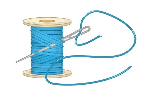 Spool of thread and sewing needle isolated on white background. Stock Illustration