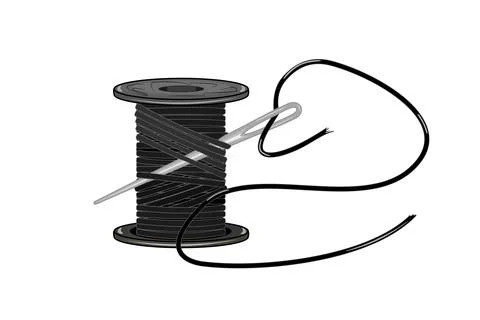 Spool of thread and sewing needle isolated on white background. Stock Illustration