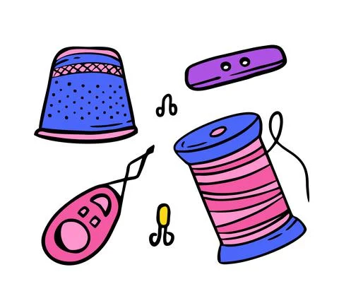 The spool is a thread doodles . Hand made needlework Vector illustration on w Stock Illustration