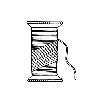 Spool of thread line art. Sewing threads. Tailor profession. Hand drawn vecto Stock Illustration