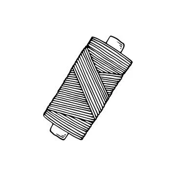Spool of thread line art. Sewing threads. Tailor profession. Hand drawn vecto Stock Illustration