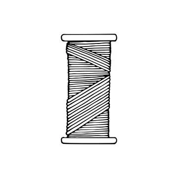 Spool of thread line art. Sewing threads. Tailor profession. Hand drawn vec.. Stock-Illustration