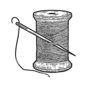 Spool of thread with a needle. Scratch board imitation. Black and white hand Stock Illustration