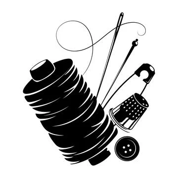 Spool of thread, sewing needle, pin and thimble Stock Illustration