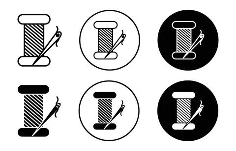 Spool of thread symbol icon sign collection in white and black Stock Illustration
