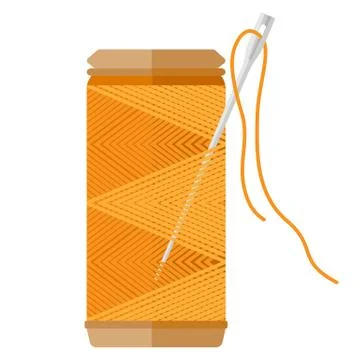 Spool threads color yellow isolated on white background. Bobbin for sewing ma Stock Illustration