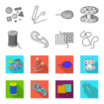 A spool with threads, a needle, a curl, a seam on the fabric.Sewing or tailoring Stock Illustration
