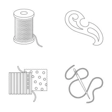 A spool with threads, a needle, a curl, a seam on the fabric.Sewing or tailoring Stock Illustration