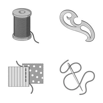 A spool with threads, a needle, a curl, a seam on the fabric.Sewing or tailoring Stock Illustration
