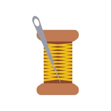 Spool of yellow thread with a needle in a flat style. Vector illustration. Stock Illustration