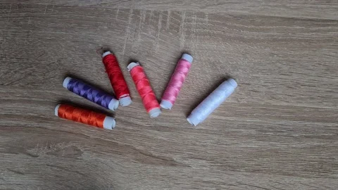  Spools Of Colored Thread Close-Up.  Stock-Footage 152410550