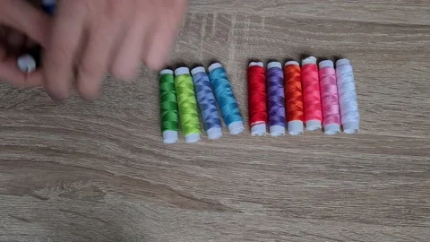  Spools Of Colored Thread Close-Up.  Stock Footage 152410658