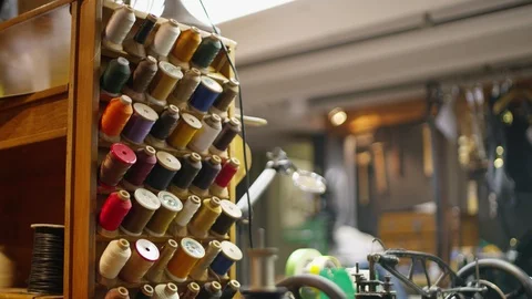 Spools On Rack In Taylor Shop Threads Stock Footage 100540379