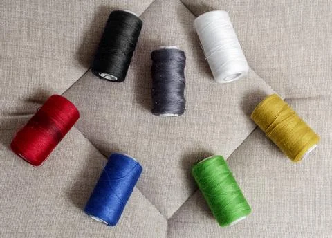 Spools of sewing thread Fotos Stock