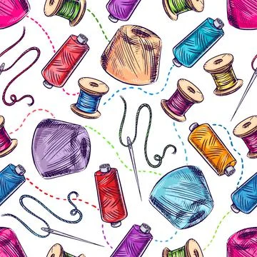 Spools of thread and needles Stock Illustration
