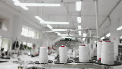 Spools of thread in a garment factory. Stock Footage 280453102