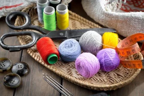 Spools of thread, needles Stock Photos