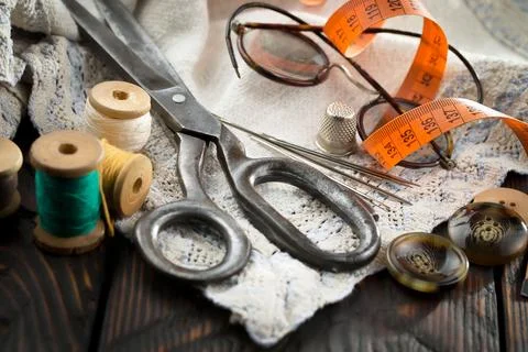 Spools of thread, needles Stock Photos