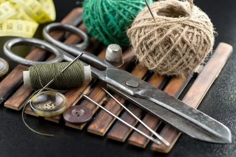 Spools of thread, needles Stock Photos