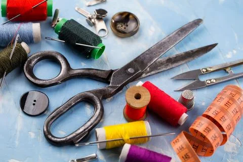 Spools of thread, needles Stock Photos