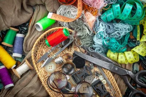 Spools of thread, needles Stock Photos