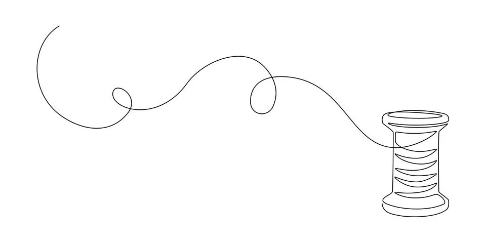 Spools of thread in one continuous line drawing. Spool symbol for atelier and Stock Illustration