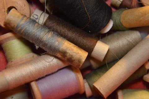 Spools of thread for sewing clothes close-up Stock Photos