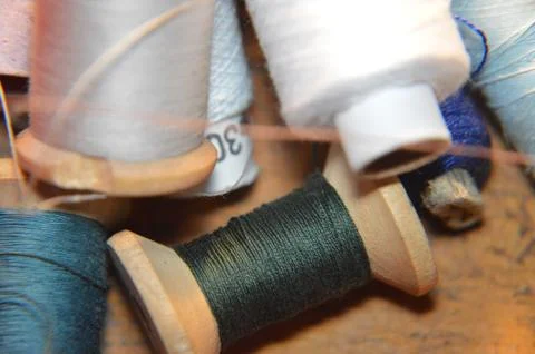 Spools of thread for sewing clothes close-up Stock Photos