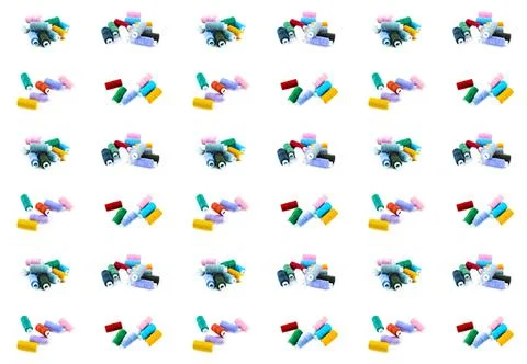 Spools of thread sewing pattern blue, green and yellow on a white isolated ba Foto stock